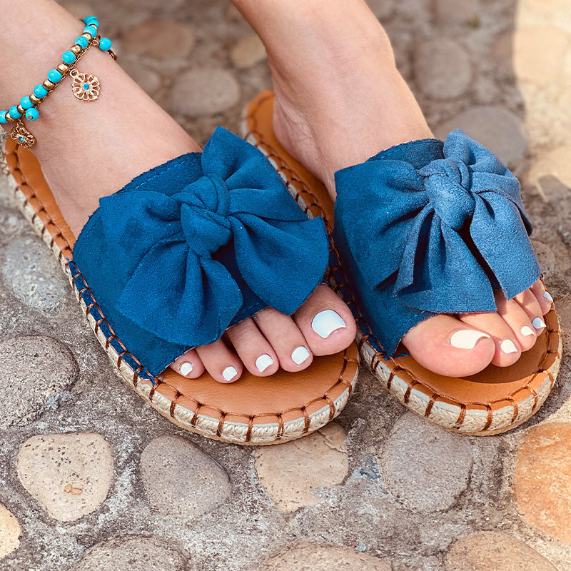 Bow Sandals Bow Flat Sandals Beach Outdoor Slippers Solid Color Sandals In Stock