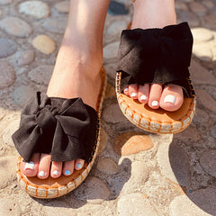 Bow Sandals Bow Flat Sandals Beach Outdoor Slippers Solid Color Sandals In Stock