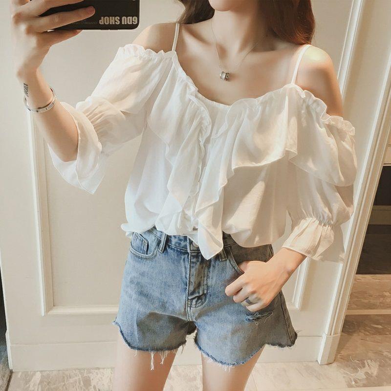 Chiffon Shirt S One Word Strapless Strapless Shirt