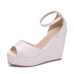 White Fish Mouth Waterproof Platform Word Wrist Strap High Heel Sandals Wedge Platform Sandals