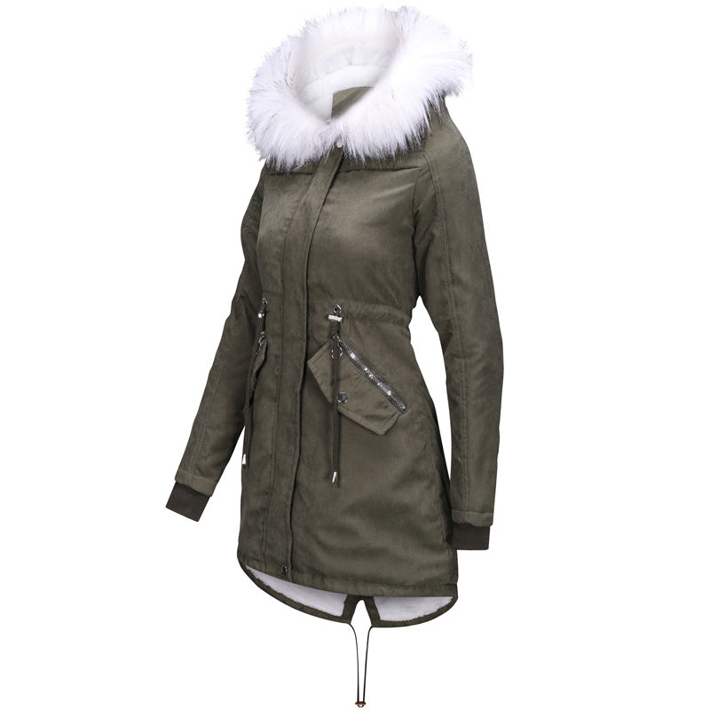 Cotton Coats Casual Fur Long Hooded Jacket Simple High Street