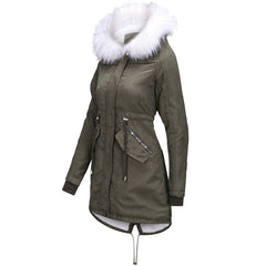 Cotton Coats Casual Fur Long Hooded Jacket Simple High Street