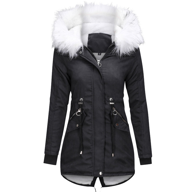 Cotton Coats Casual Fur Long Hooded Jacket Simple High Street