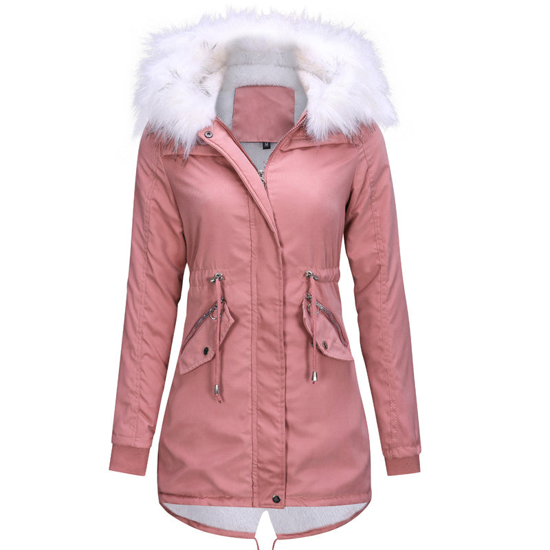 Cotton Coats Casual Fur Long Hooded Jacket Simple High Street