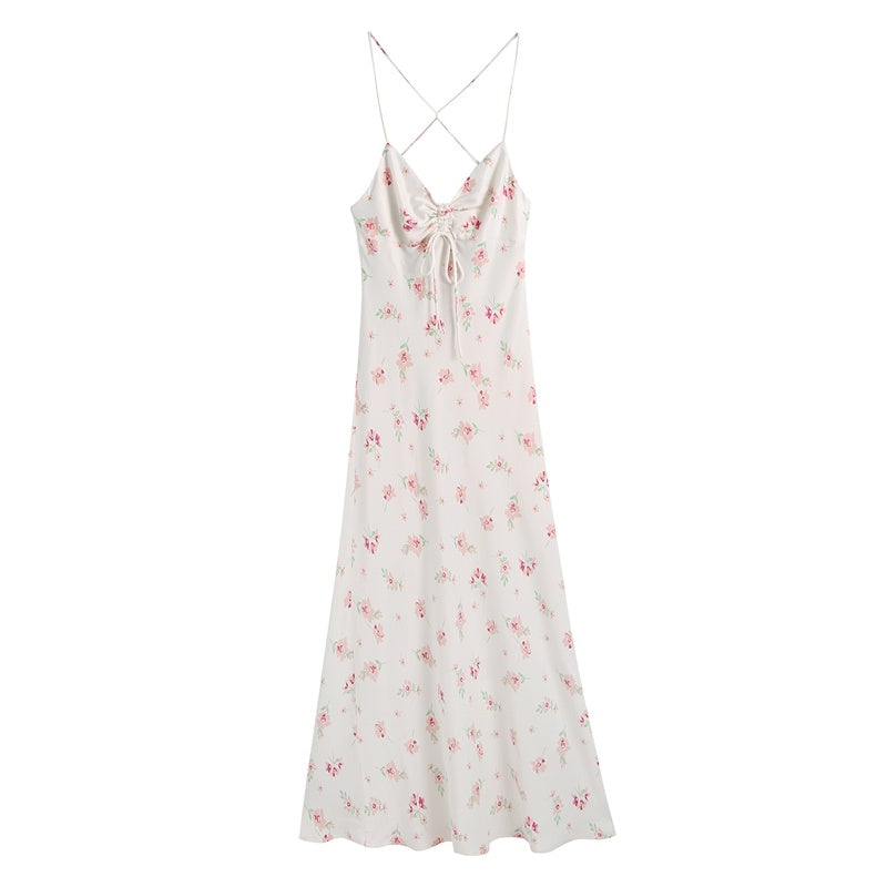 Floral Print Silk Satin Dress â€?Elegant Soft-Texture Fashion