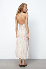 Floral Print Silk Satin Dress â€?Elegant Soft-Texture Fashion