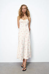 Floral Print Silk Satin Dress â€?Elegant Soft-Texture Fashion