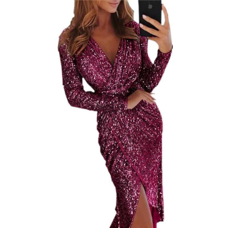 Clothes Bodycon Dresses Ladies Bronzing Long-sleeved