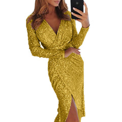 Clothes Bodycon Dresses Ladies Bronzing Long-sleeved