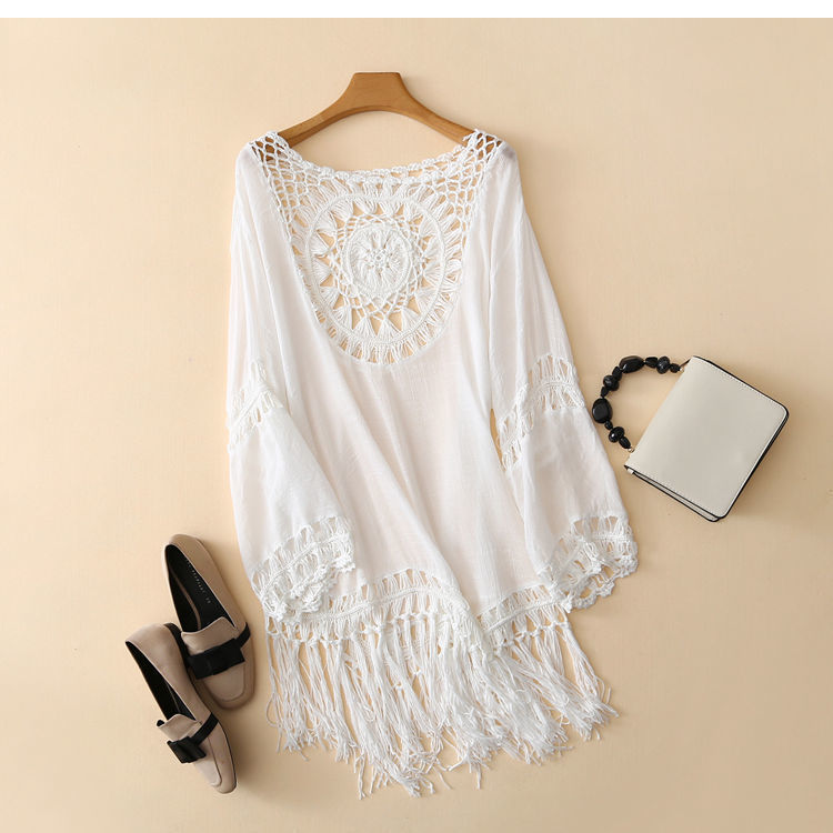 Pure Color Hollow Loose Retro Dress Women