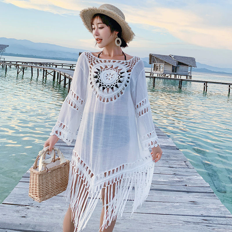 Pure Color Hollow Loose Retro Dress Women