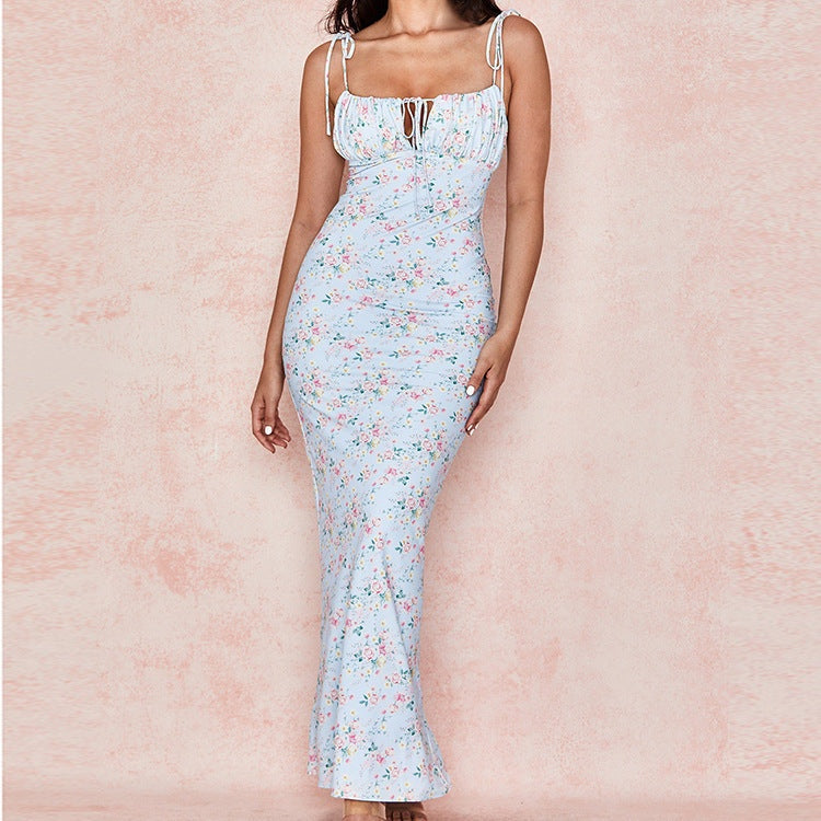 Floral Print Dress Party Long Dresses Puff Short Sleeve