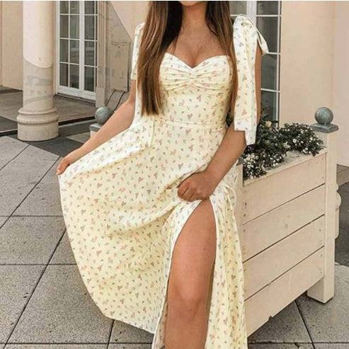 Floral Print Dress Party Long Dresses Puff Short Sleeve