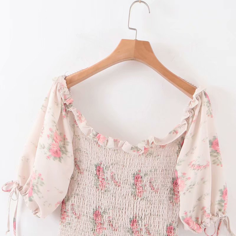 Boho Loveshackfancy Dress Beige Short Sleeve Ruffles