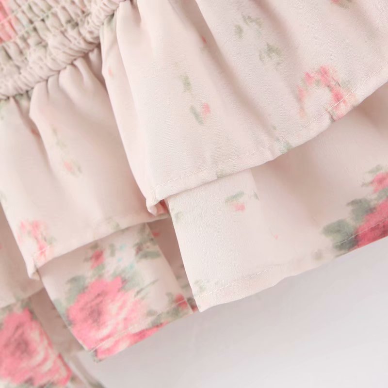 Boho Loveshackfancy Dress Beige Short Sleeve Ruffles