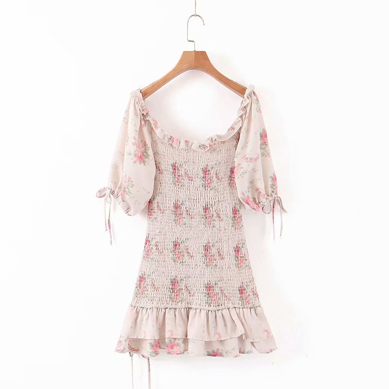 Boho Loveshackfancy Dress Beige Short Sleeve Ruffles
