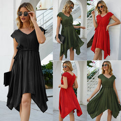 Dress Mini Dress Irregular V Neck Drawstring