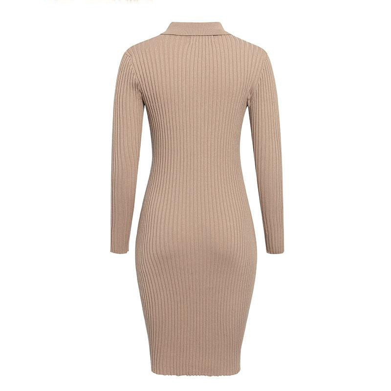 sweater long V-neck knitted dress