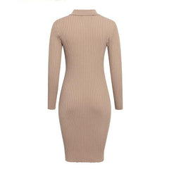 sweater long V-neck knitted dress