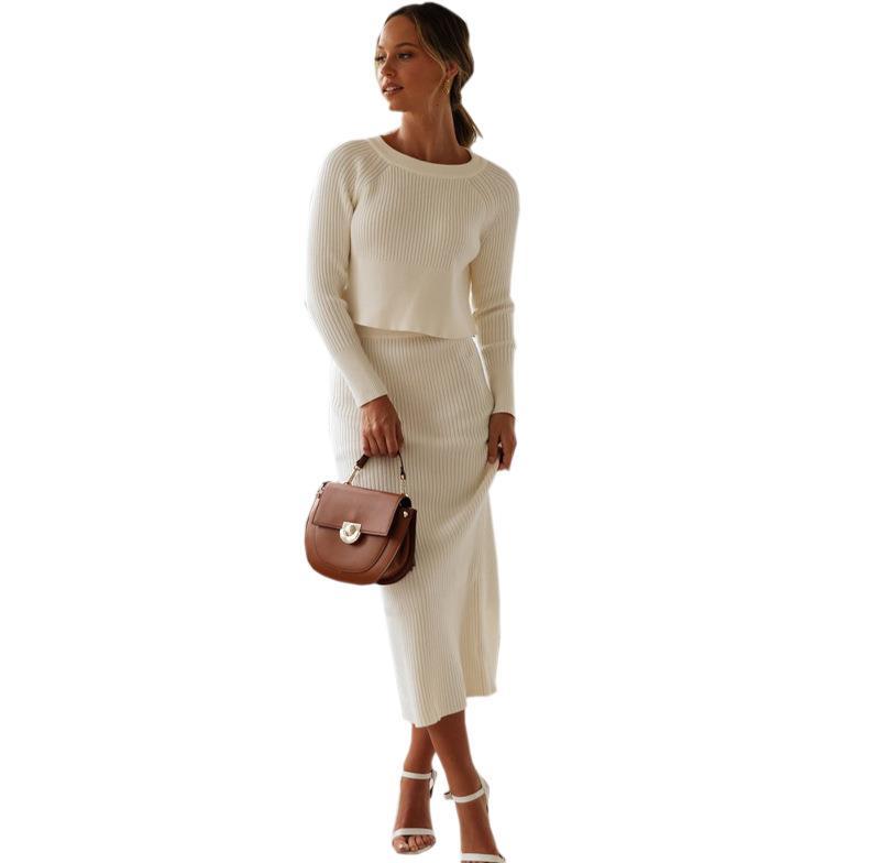 Knitting color sweater dress split skirts