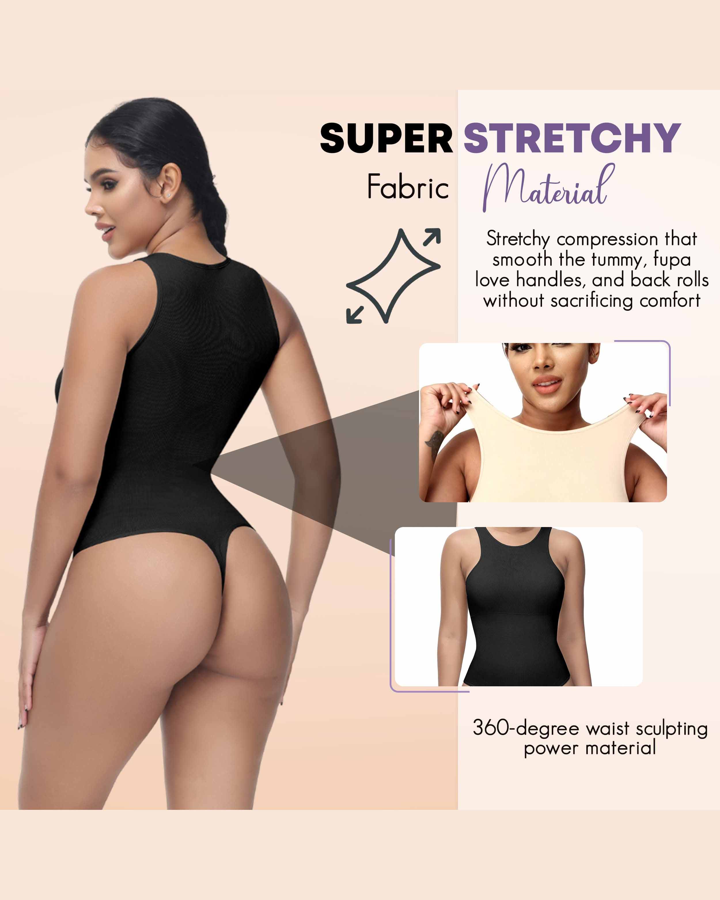 Shapewear Bodysuit for Tummy Control Tops High Neck Sleeveless Bodysuit Thong Sculpting with Removable Padding