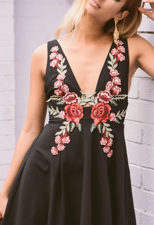 Vintage Embroidered Deep V Dress