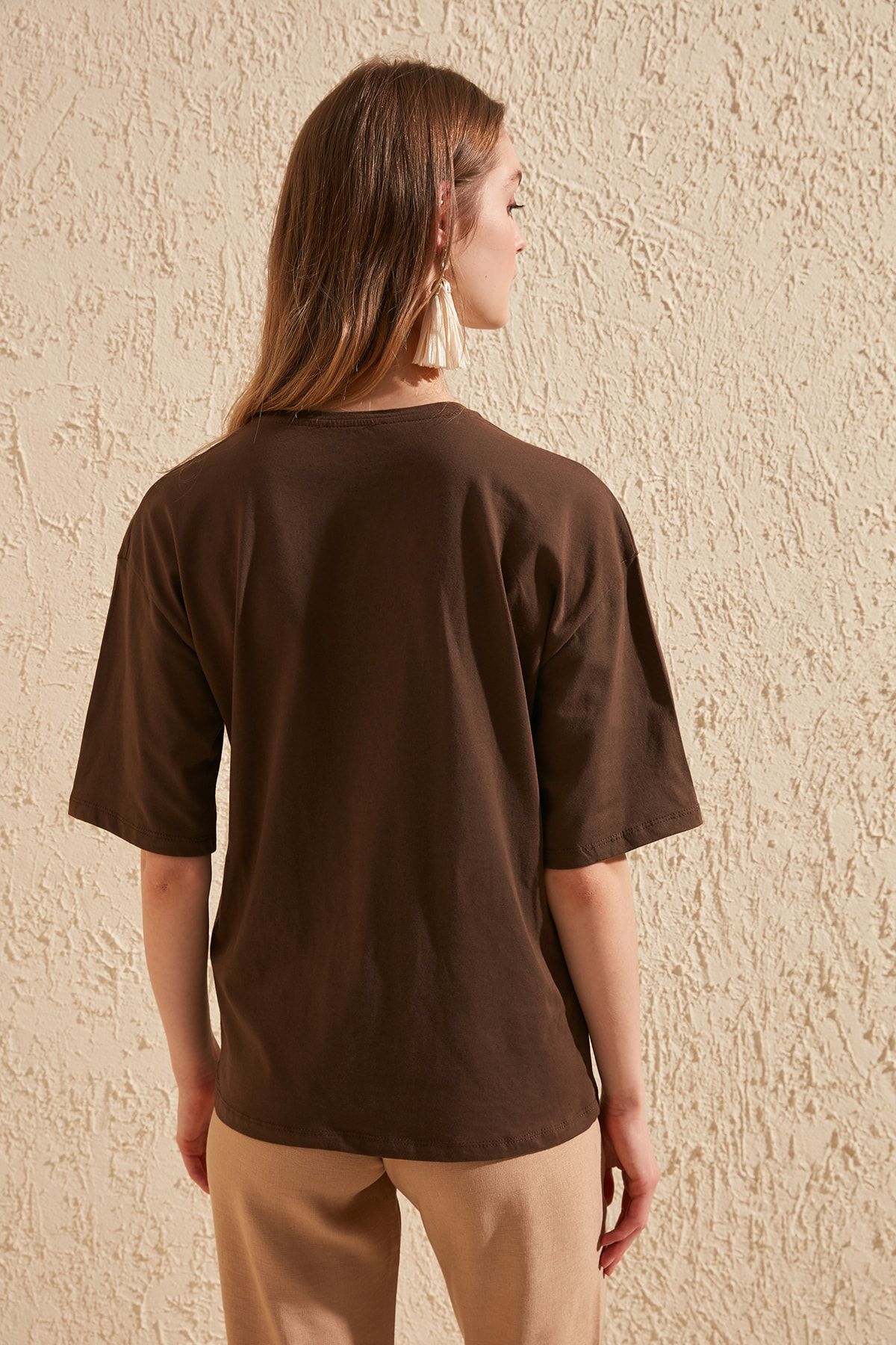 cotton t-shirts brown Printed top