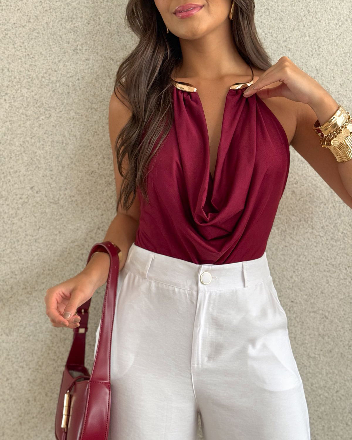 Cowl Neckline Backless Bodysuit