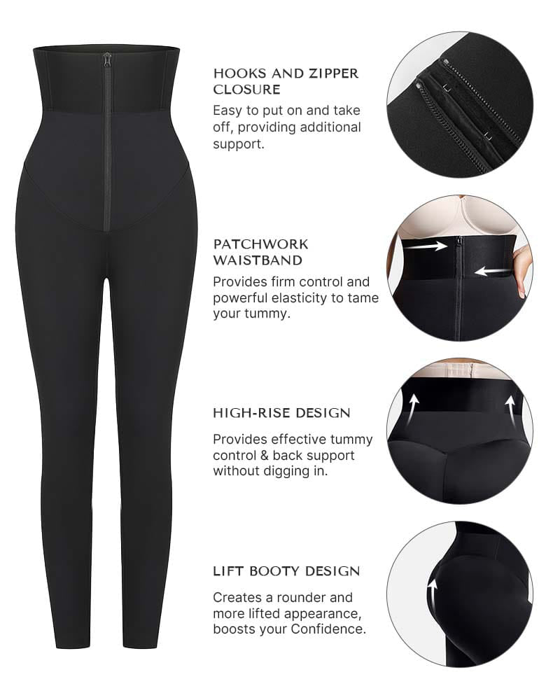 Patchwork Waistband Hook And Zipper Closure Tummy Control Booty Shaping Leggings