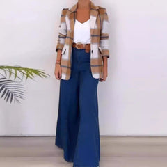 Single Breasted Plaid Wool Coat Women