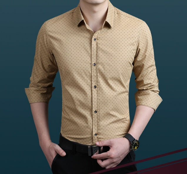 Brand Male Shirt Long-Sleeves Tops Polka Dot Printing Mens Dress Shirts Slim Men Shirt Plus Size M-5XL FGT