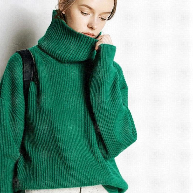 Cashmere Sweater Turtleneck Pullovers Top Solid