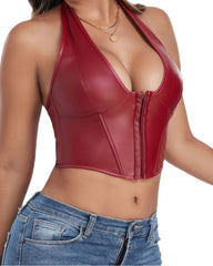 Solid Color Fishbone Corset Fashion Ribbed Tank Top