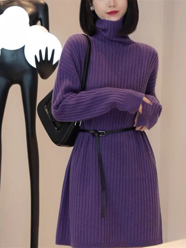 And Large Size Idle Style Belt Midi Knitted Bottoming Skirt