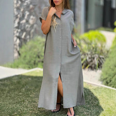 Cotton And Linen Casual Short-sleeved Cardigan Dress