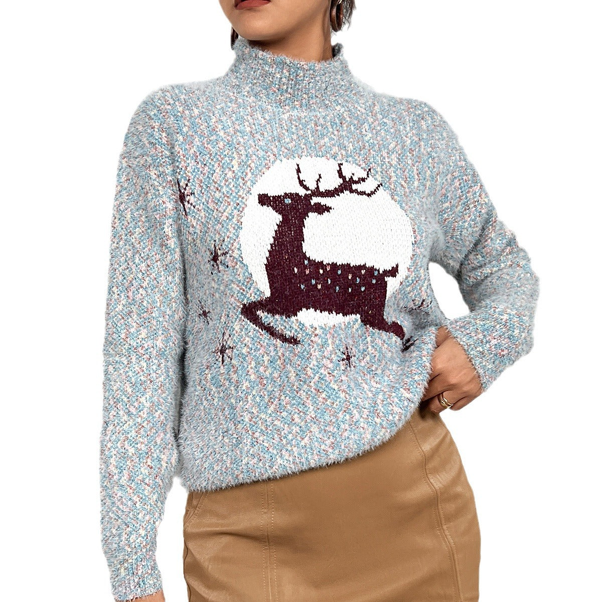 Casual Christmas Half-Neck Pullover Jacquard Top