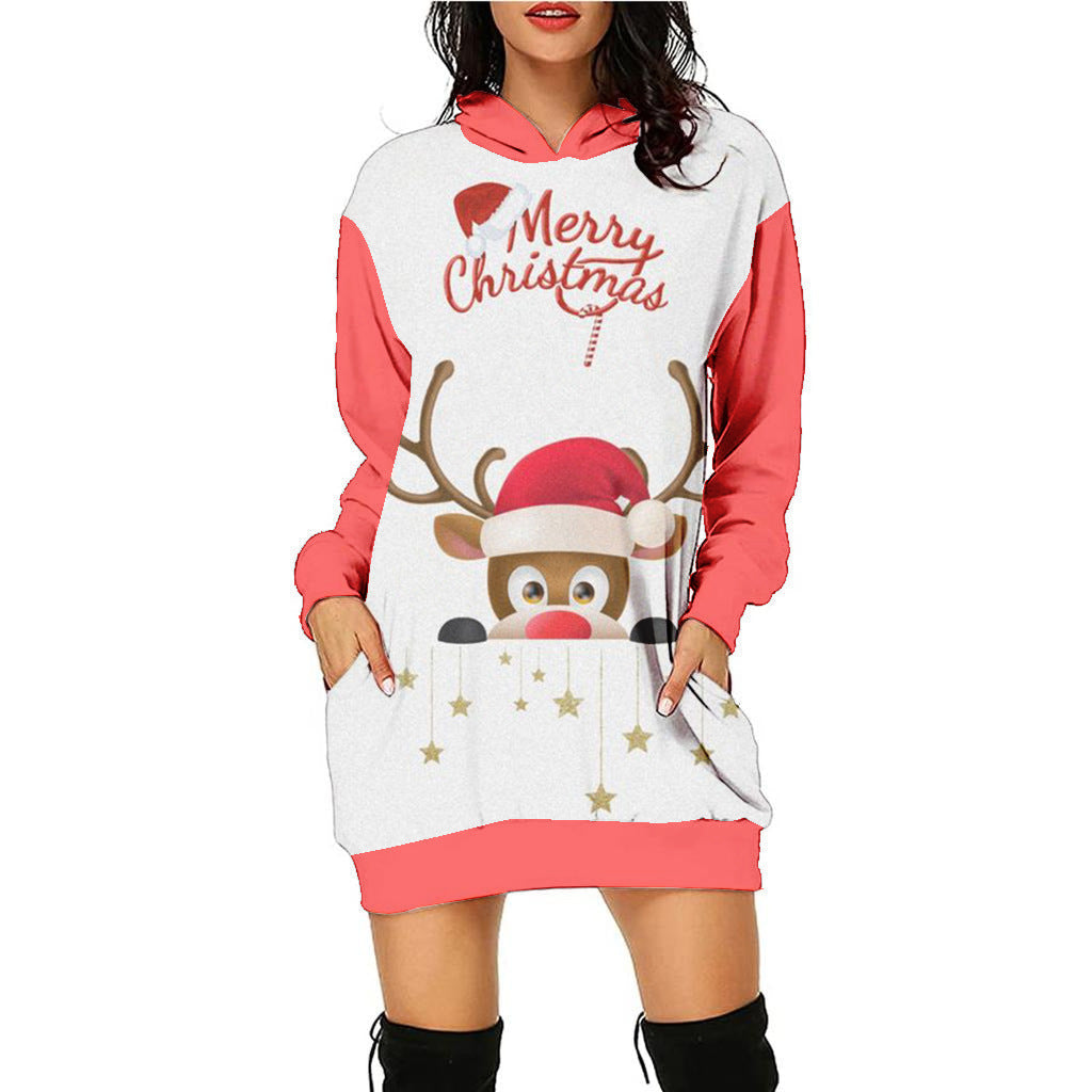 Casual Printing Christmas Holiday Party Sweater Dress