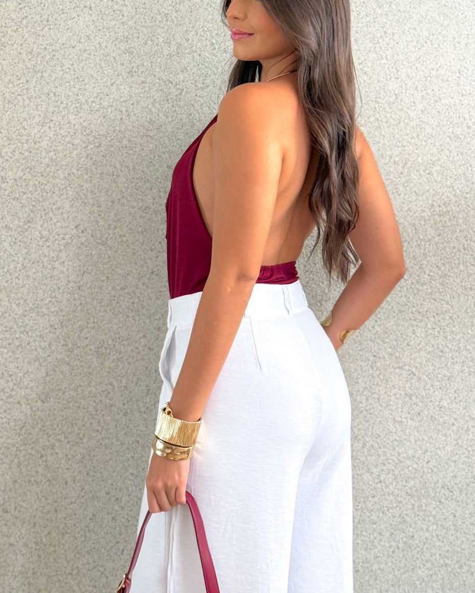 Cowl Neckline Backless Bodysuit