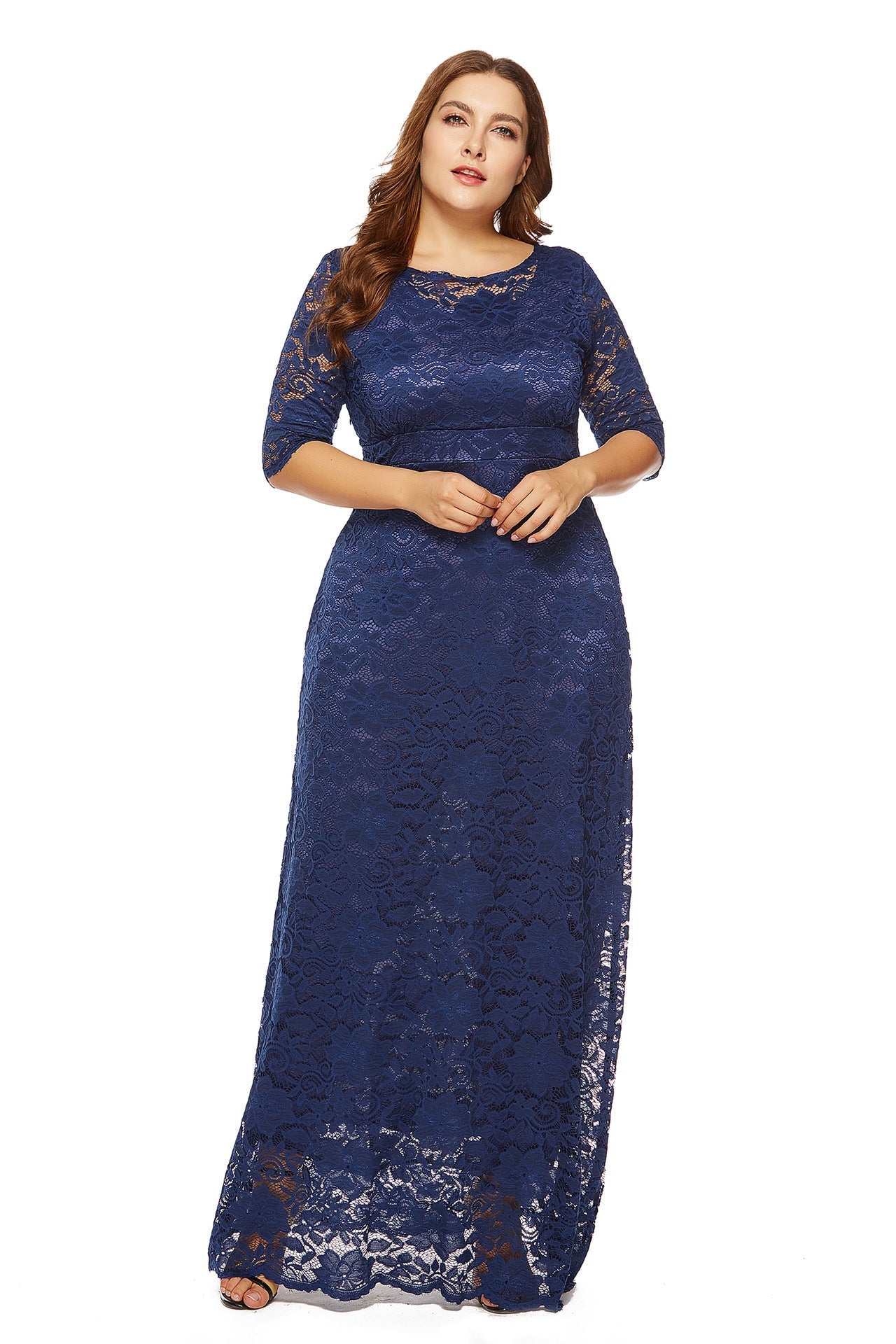 Plus Size Hollow Lace Pocket Dress