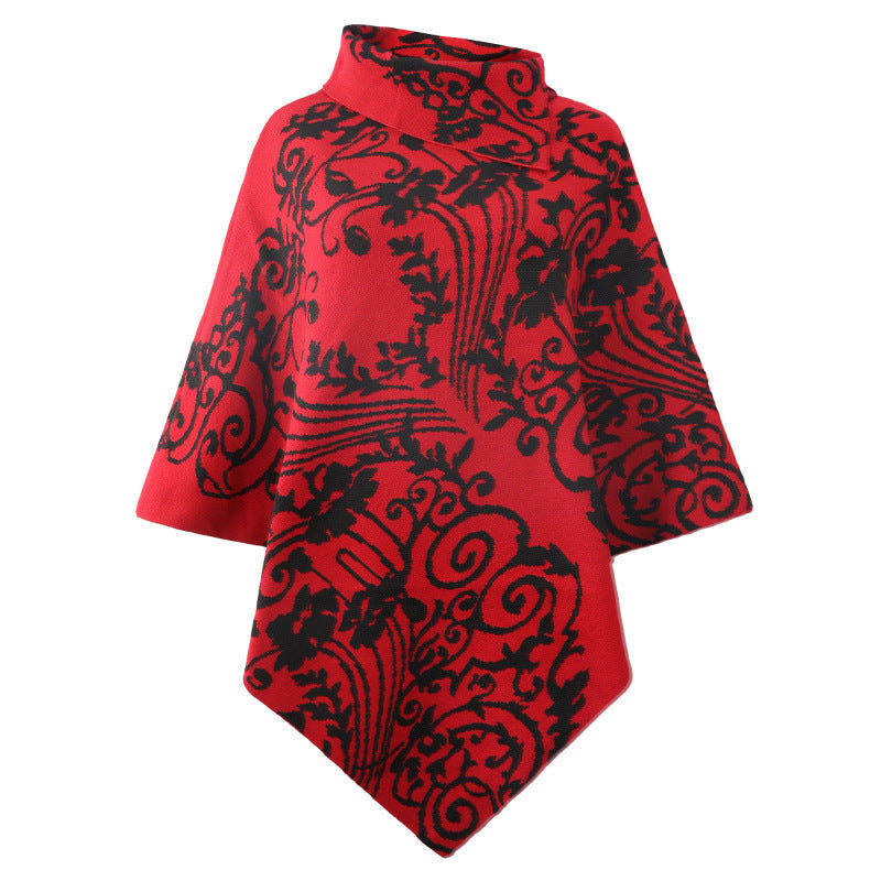 Printed Cape Shawl Sweater Coat