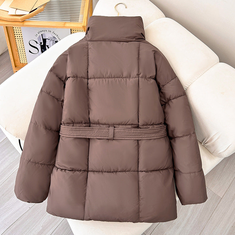 Plaid Sewing Lapel Coat With Lace-up Design Loose Solid Thick Jacket Outerwear Clothing