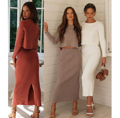 Knitting color sweater dress split skirts