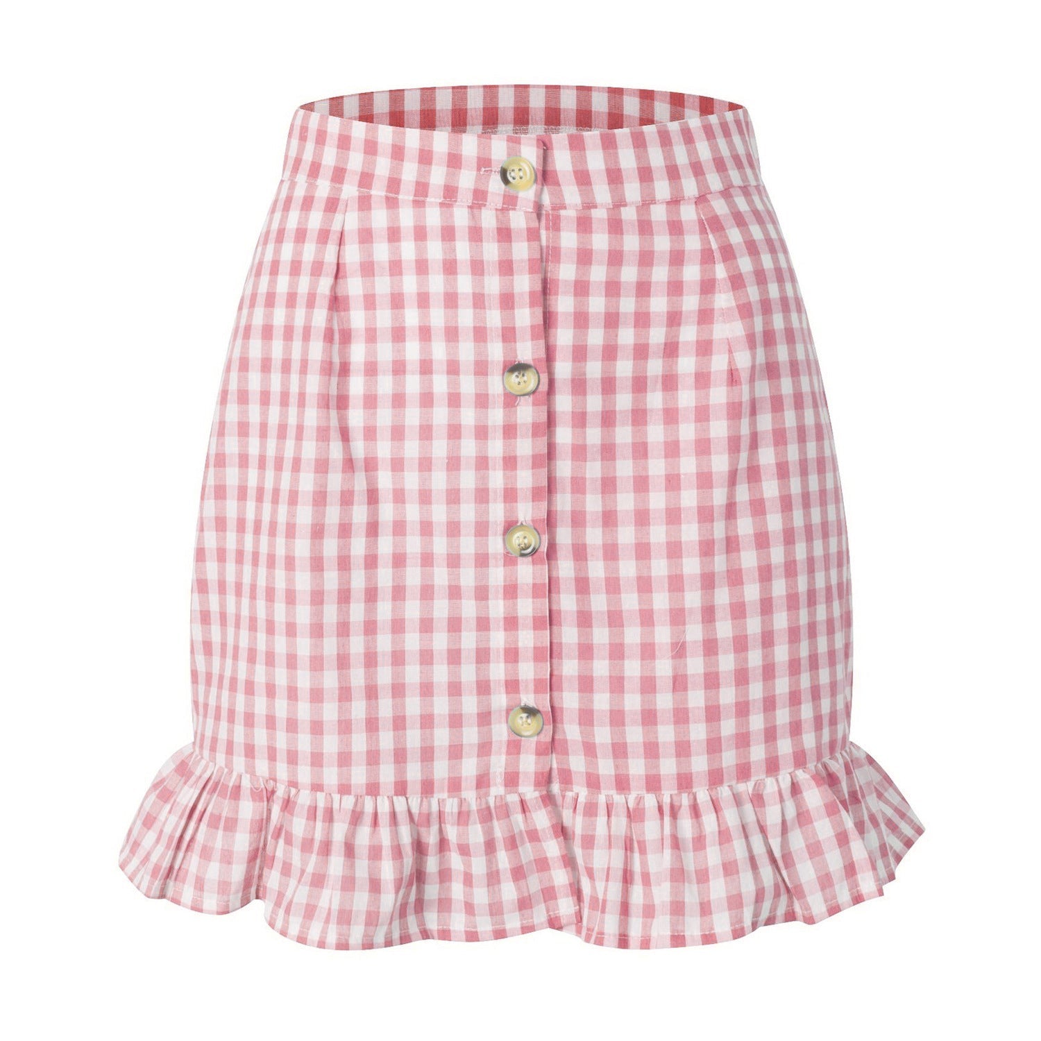 Plaid Lotus Leaf Skirt High Waist