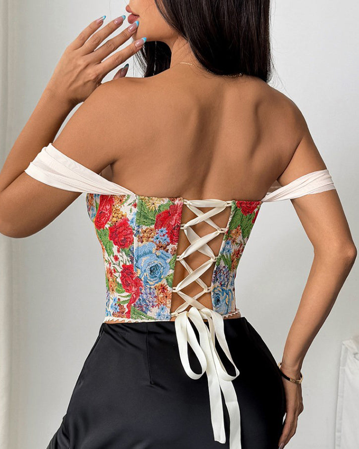 Bandeau Tie Back Slim Fit Corset Top
