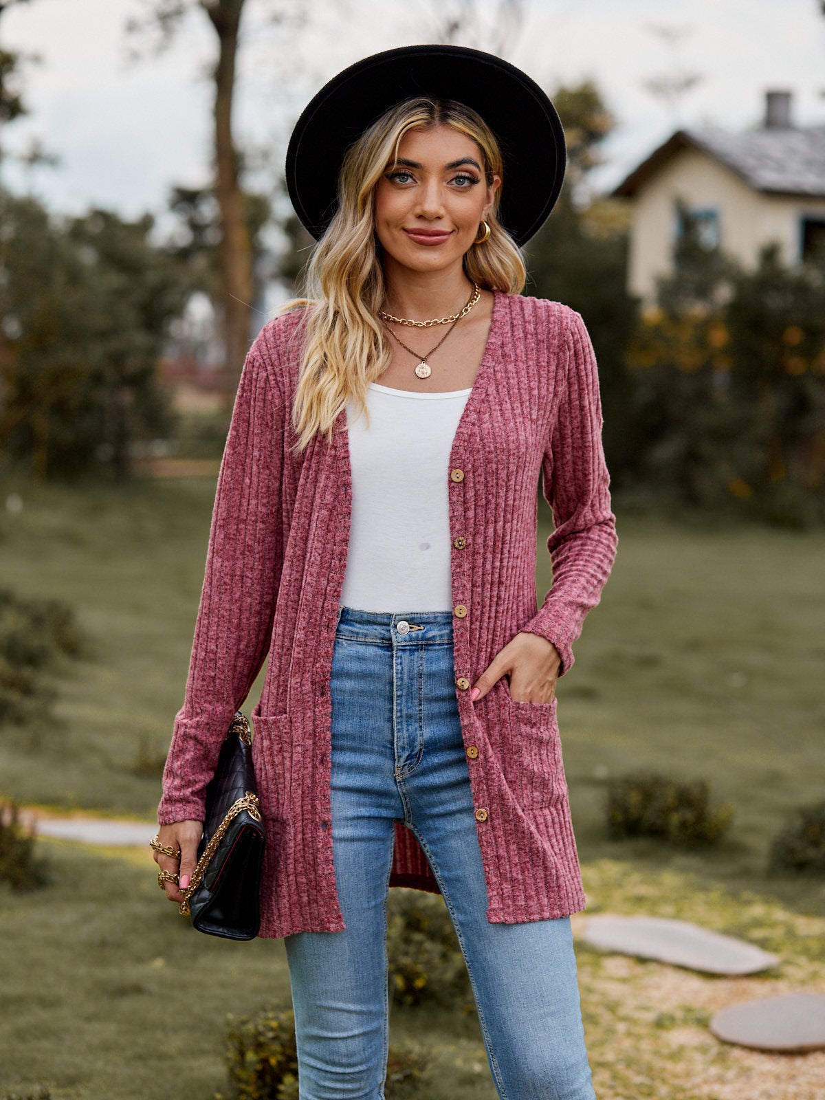 Fall Clothing Sunken Stripe Solid Color Long Sleeve Sweater