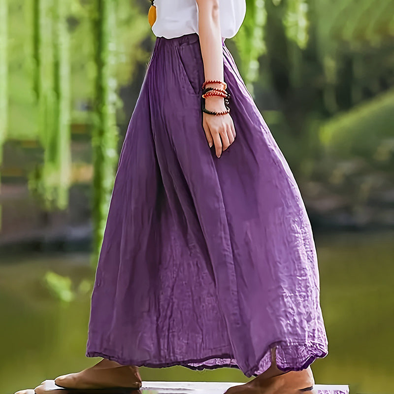 Bohemian Beach A-Line Dress Elastic Waist Flowy Long Maxi Skirt With Pockets