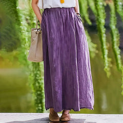 Bohemian Beach A-Line Dress Elastic Waist Flowy Long Maxi Skirt With Pockets