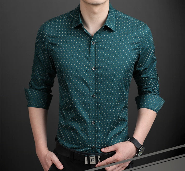 Brand Male Shirt Long-Sleeves Tops Polka Dot Printing Mens Dress Shirts Slim Men Shirt Plus Size M-5XL FGT