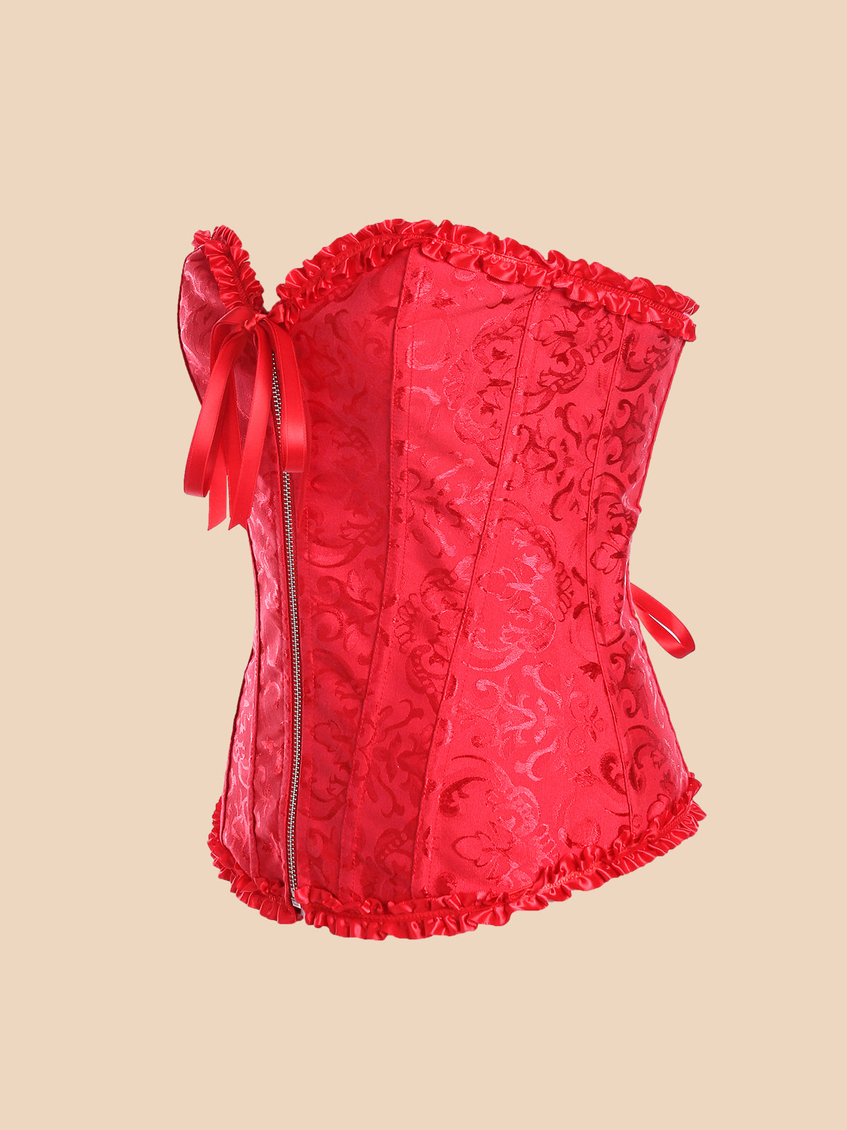 Brocade Sweetheart Corset With Ruffle Trim