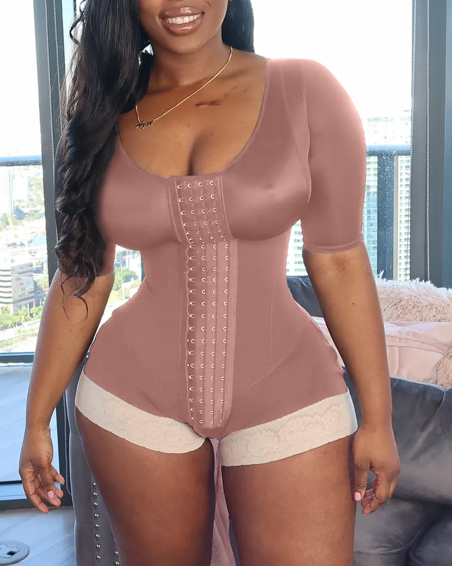 Mid-Sleeve Waist Trainer Bodysuit Shapewear Tummy Control Corset Cincher Postpartum Underwear Fitness Body Shaper